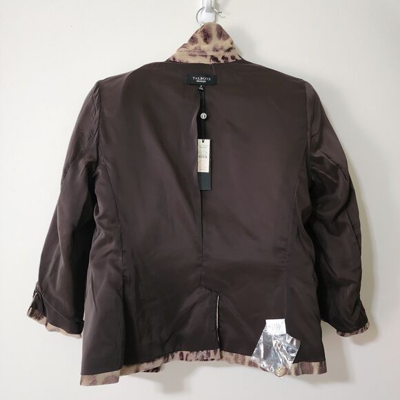 NWT $189 Talbots Womens Fuzzy Animal Print 3/4 Sleeve Jacket beige Brown Size 12 - Picture 5 of 7